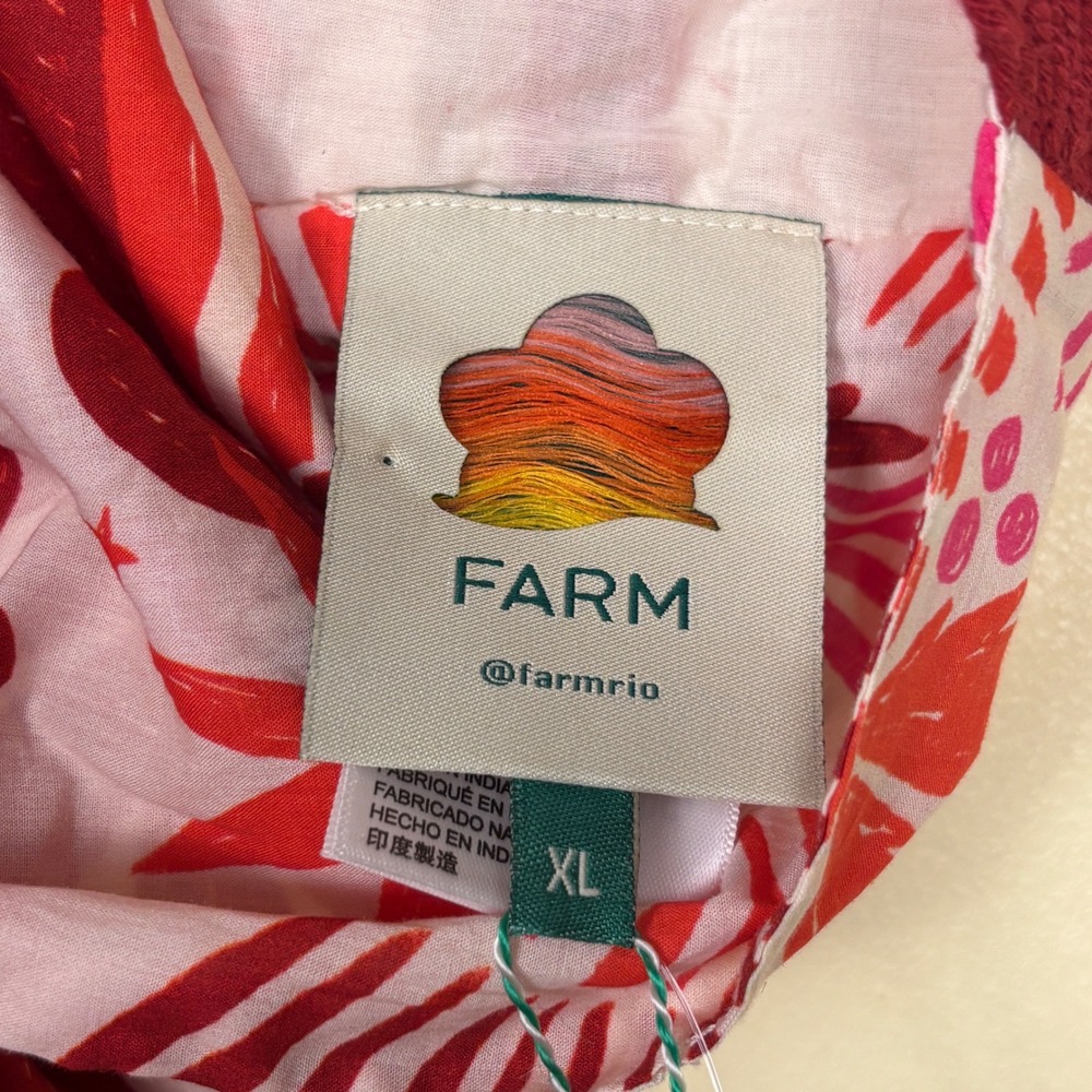 NWT FARM RIO 100% Cotton Tiles Printed Crop Top Red Motif Women Size XL Tie Back - Picture 4 of 13